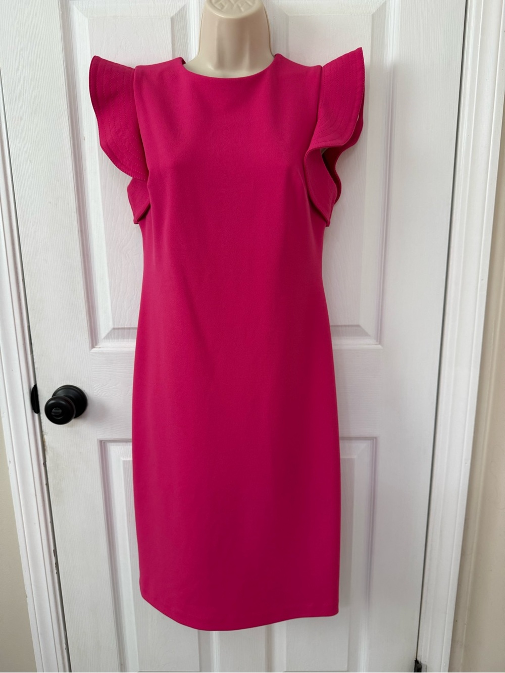 NWT Calvin Klein Hibiscus Pink Flutter Sleeve Sheath Dress Size 4 - Picture 3 of 12